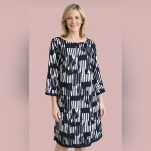 Calvin Klein Tunic Sheath Dress 3/4 Sleeve Abstract Geo Stripe Size 14